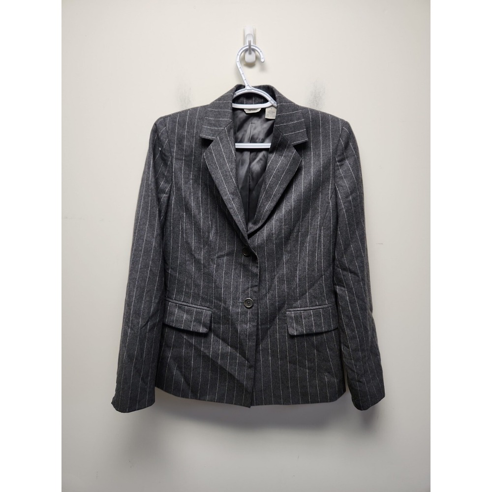 Brooks Brothers 346  womens Size 6 Button Wool Blazer  Gray Pin Stripes